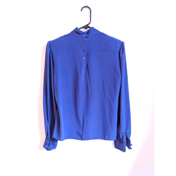 Vintage 90s Cobalt/Electric Blue High Neck Blouse - Picture 2 of 8